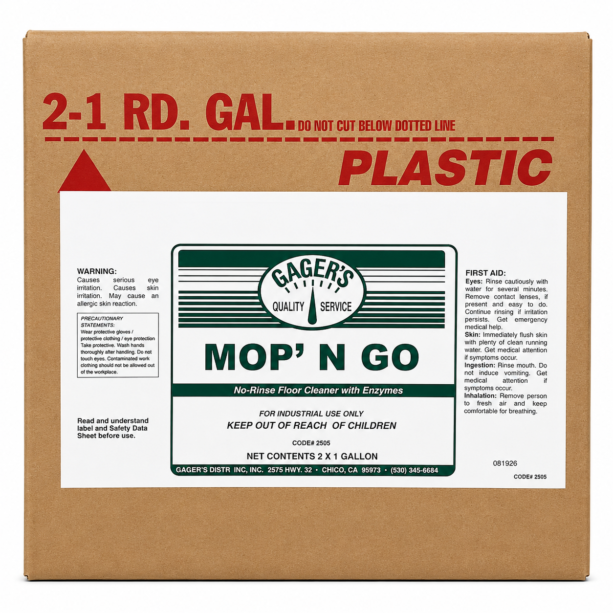 Gager’s Mop’ N Go no-rinse commercial floor cleaner with enzymes, 2 one-gallon case