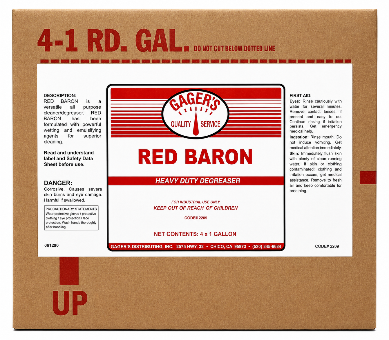 Gager’s Red Baron heavy-duty commercial degreaser, 4 one-gallon case.
